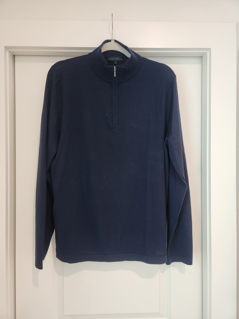 Patrick Assaraf Merino Wool Navy Half-Zip Lightweight Sweater